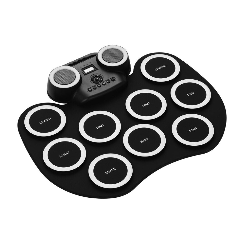 Portable Roll Up Electronic Drum Pad Silicon Digital Drum with Built in Speakers Foot Pedals Headphone Monitoring Colorful Light