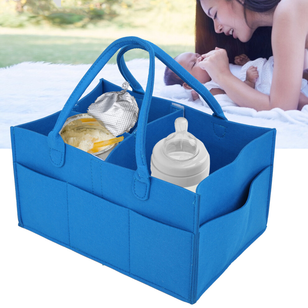 Baby Diaper Organizer Multiple Compartments Mommy Handbag Felt Travel Makeup HolderBlue