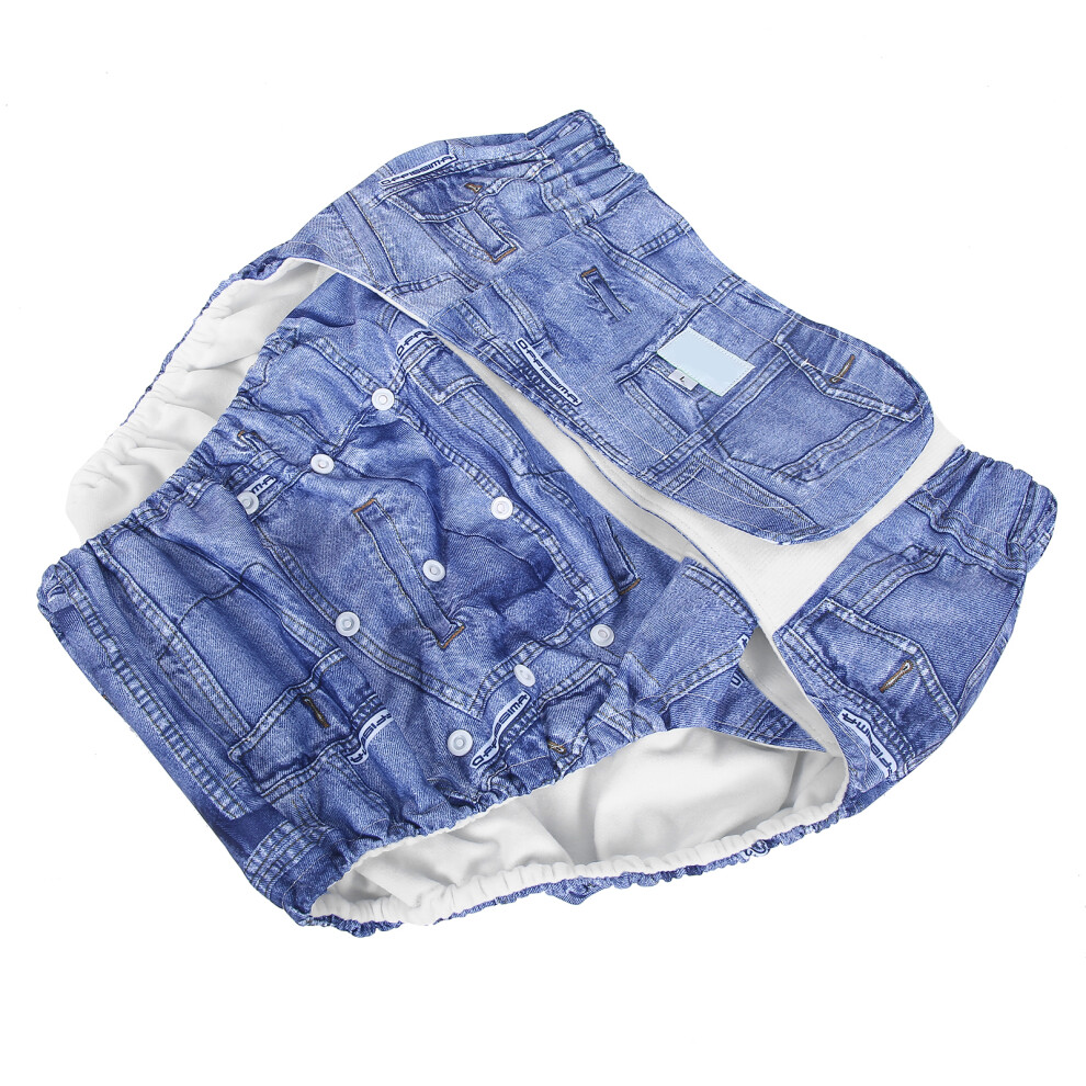 Adult Diaper Adjustable Washable Elderly Diaper Reusable Incontinence Nappy PantsA09 Denim