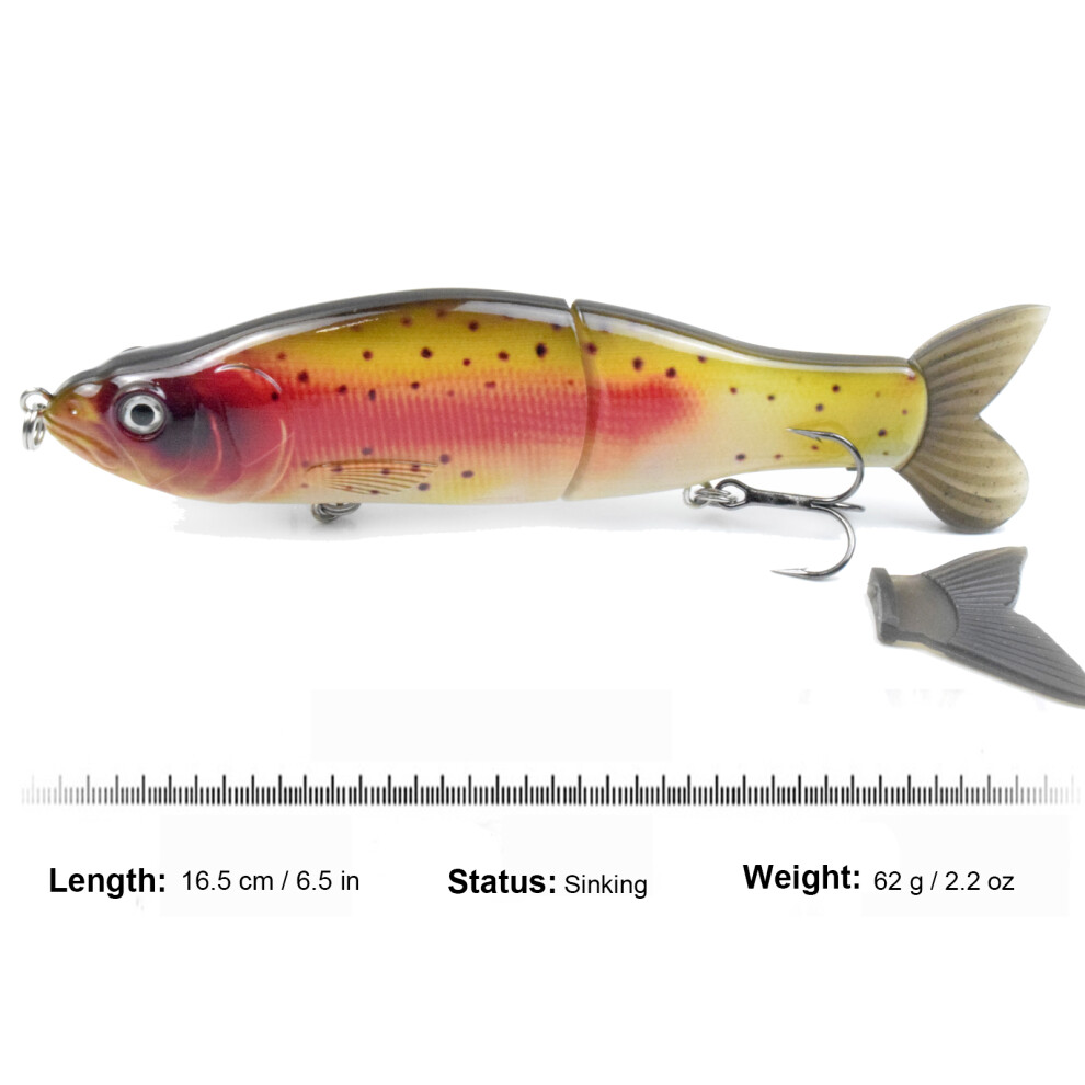 LIXADA 6.5 in / 2.2 oz Sinking Fishing Lures Glide Bait Hard Body with Soft Tails Slide Shad Lures with Treble Hook Life-Like Swimbait Fish