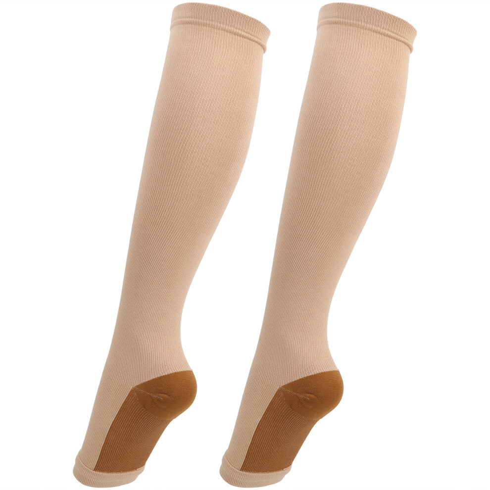 1Pair Zipper Mid Calf Length Sock Compression Stockings Stretch Socks Open Toe