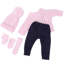 Doll Clothes Sweater Pants Hats Scarf Gloves Doll Accessories for 18inch Baby DollQ18‑786 Light Pink for 43cm Doll