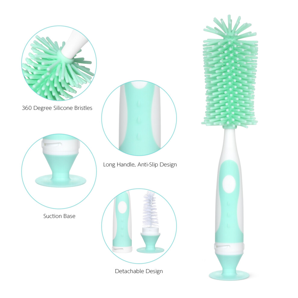 Silicone Bottle Brush Long Handle Baby Bottle Cleaner 360 Degree Soft Bristle for Glass Bottle with Suction Base Detachable Small Brush for