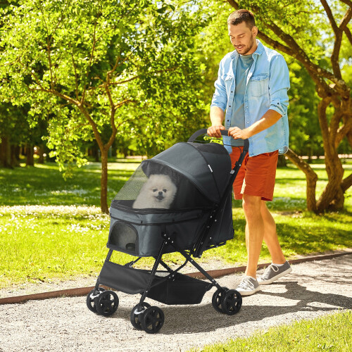 PawHut PawHut Pet Stroller Dog Foldable Travel Carriage with Reversible Handle, Grey