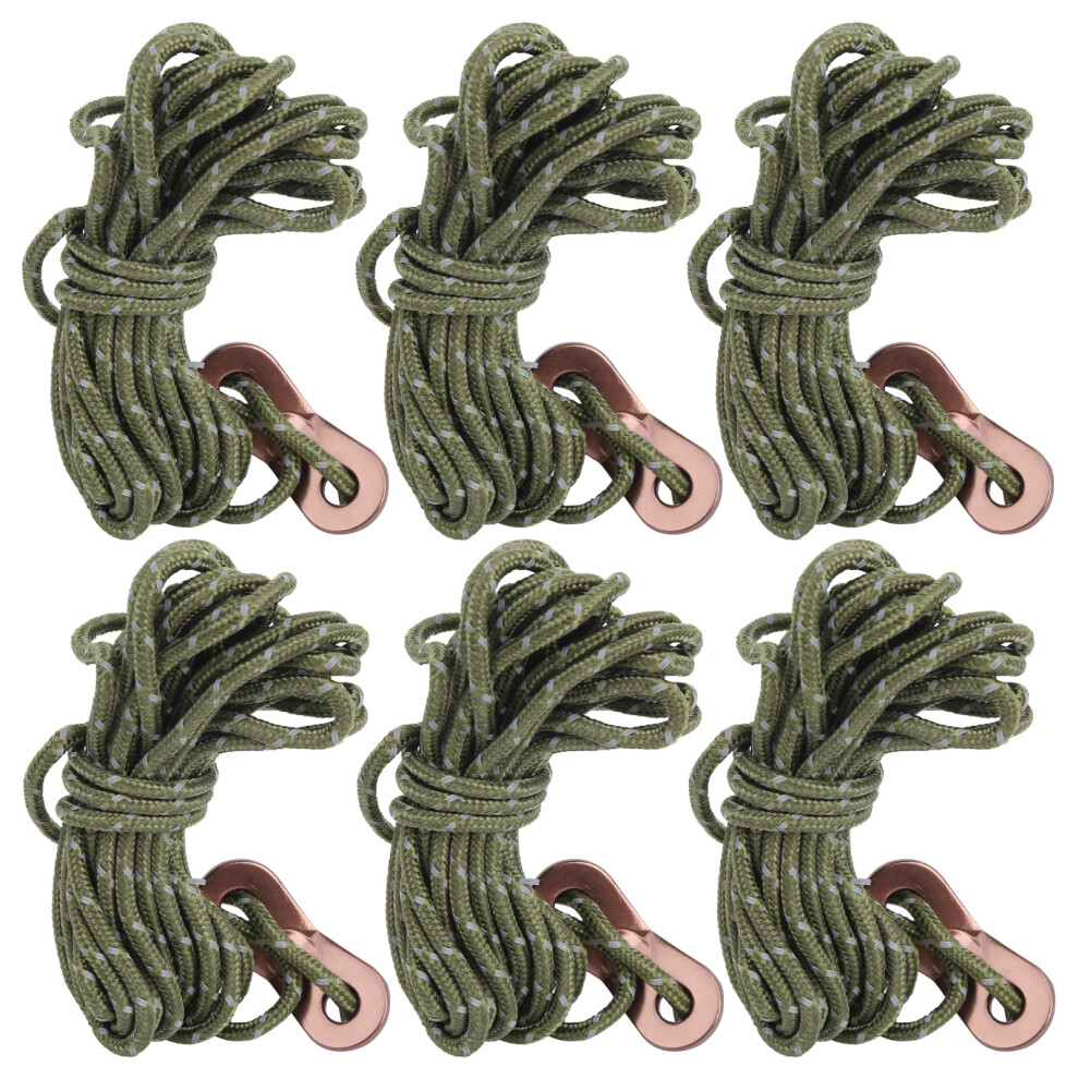 6Pcs/Set 4M 3Mm Reflective Tent Ropes With Aluminum Alloy Buckle For Camping Hikingreflective Army Green 9431323324879