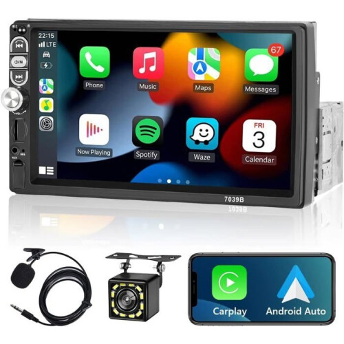 DIN-Autoradio mit 7-Zoll-Touchscreen, kompatibel mit Apple CarPlay und Android Auto, Bluetooth/Link