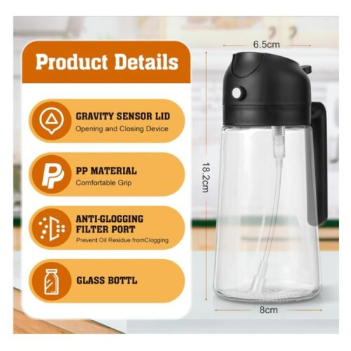 2-in-1-Ölsprüher für die Küche, 470 ml Ölsprüher, Küchenölsprüher, kann Öl sprühen oder gießen, (schwarz) 1