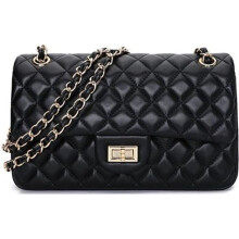 Damen Leder Umhängetasche, Kette Handtasche, Schwarze Crossbody Bag E
