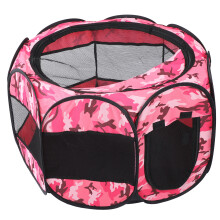 Foldable Pet Playpen Mesh Open Air Exercise Pen Tent House Playground for Dogs and CatsXBD95 Pink Camouflage M