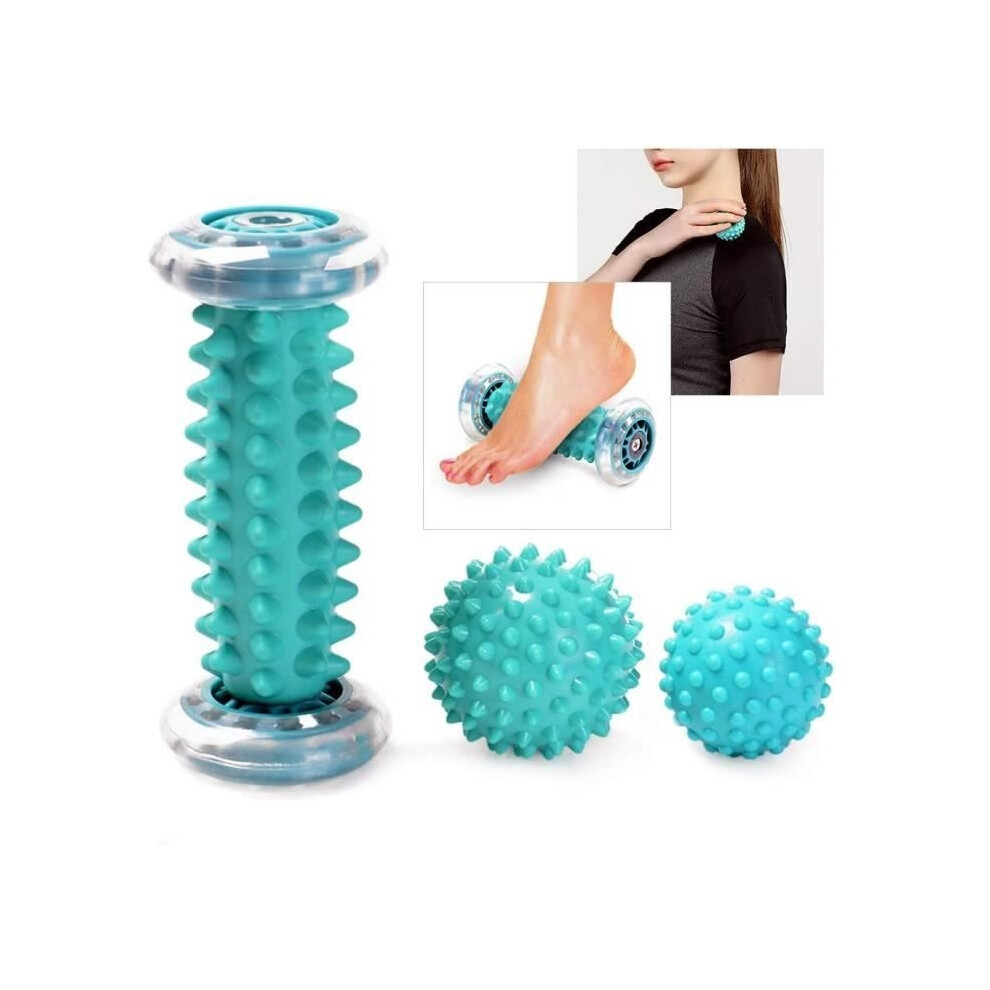 Fußmassagegerät-Set – Massagerolle & 2 Massagebälle – Blau