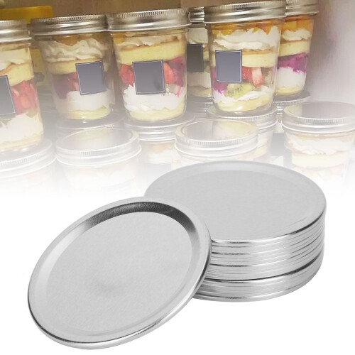 24PCS Round Split Type Lids Canning Jar Sealing Storage Covers for Regular Wide Mouth Jar(Silver 86mm)
