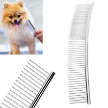 Dogs Curved Comb Stainless Steel Pet Grooming Opening Knot Comb Hairs Removal BrushHalf Thin Half Dense, Curved Row Comb