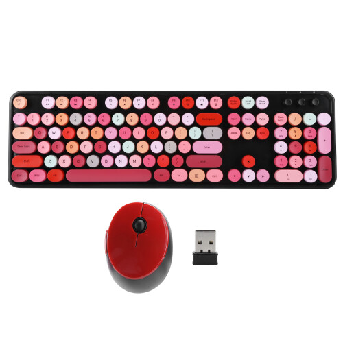 Punk Keyboard Mouse Set Wireless Retro Office Gaming Universal Computer AccessoriesSWEET Lipstick Mixed Color 1