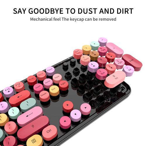 Punk Keyboard Mouse Set Wireless Retro Office Gaming Universal Computer AccessoriesSWEET Lipstick Mixed Color 2