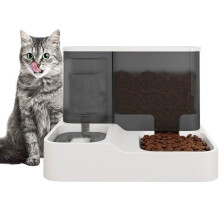 Kotezu 2-in-1 Automatischer Futter- und Wasserspender für Katzen und kleine Hunde, 1 l Trinkbrunnen und 2,8 l Futternapf, Weiß