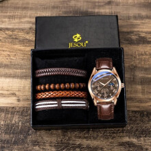 Herrenuhr-Set, Armband, Gürtel, Schlüsselanhänger, Geschenkbox, Herren-Sonnenbrille, Kunstleder, analoges Quarz