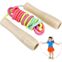 Regenbogen-Springseil für Kinder, 250 cm, verstellbar, rutschfester Holzgriff, buntes Baumwollseil