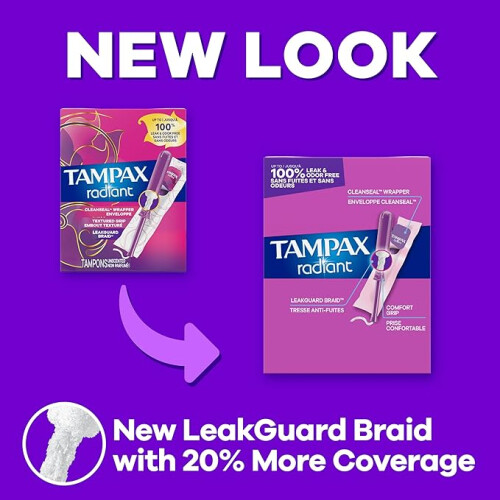 Tampax Radiant Tampons Multipack, with LeakGuard Braid 1