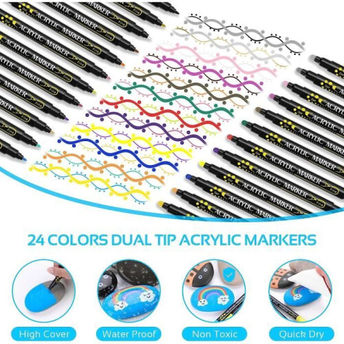 Acrylfarbenmarker, 24 Farben, Doppelspitze, Pinsel, Acrylfarbenmarker, Permanente Kunstfarbe 2