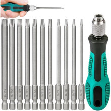 11-teiliger Bitsatz mit langem Sechskantschaft, 100 mm lang mit Einzelgriff, S2, 1/4-Zoll-Sechskantschaft-Torx-Schraubendreherbits