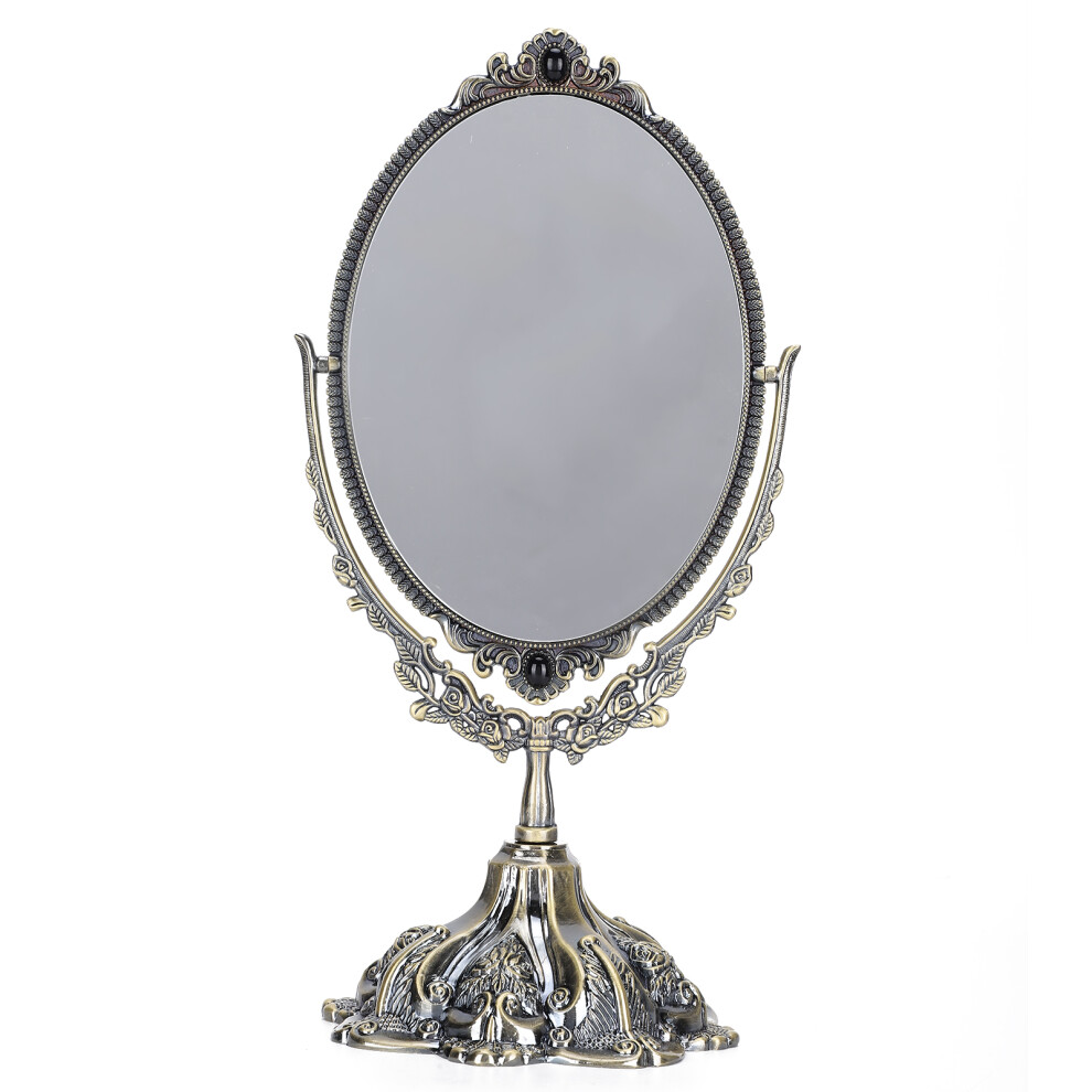 Vintage Double Face Mirror Retro Zinc Alloy Table Makeup Mirror Embossed Frame Makeup Tool 8781323383941