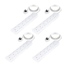 GEEPAS 6 Gang Extension Lead, 2M Cable | 6-Way Plug Extension Cable | 6 Socket Desk Power Strip with Individual Switches for Home Office, Pack of 4