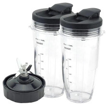 Blender Replacement Parts For Ninja, 2 24Oz Cups With To-Go Lids, 7 Fins Extractor Blade, For Nutri