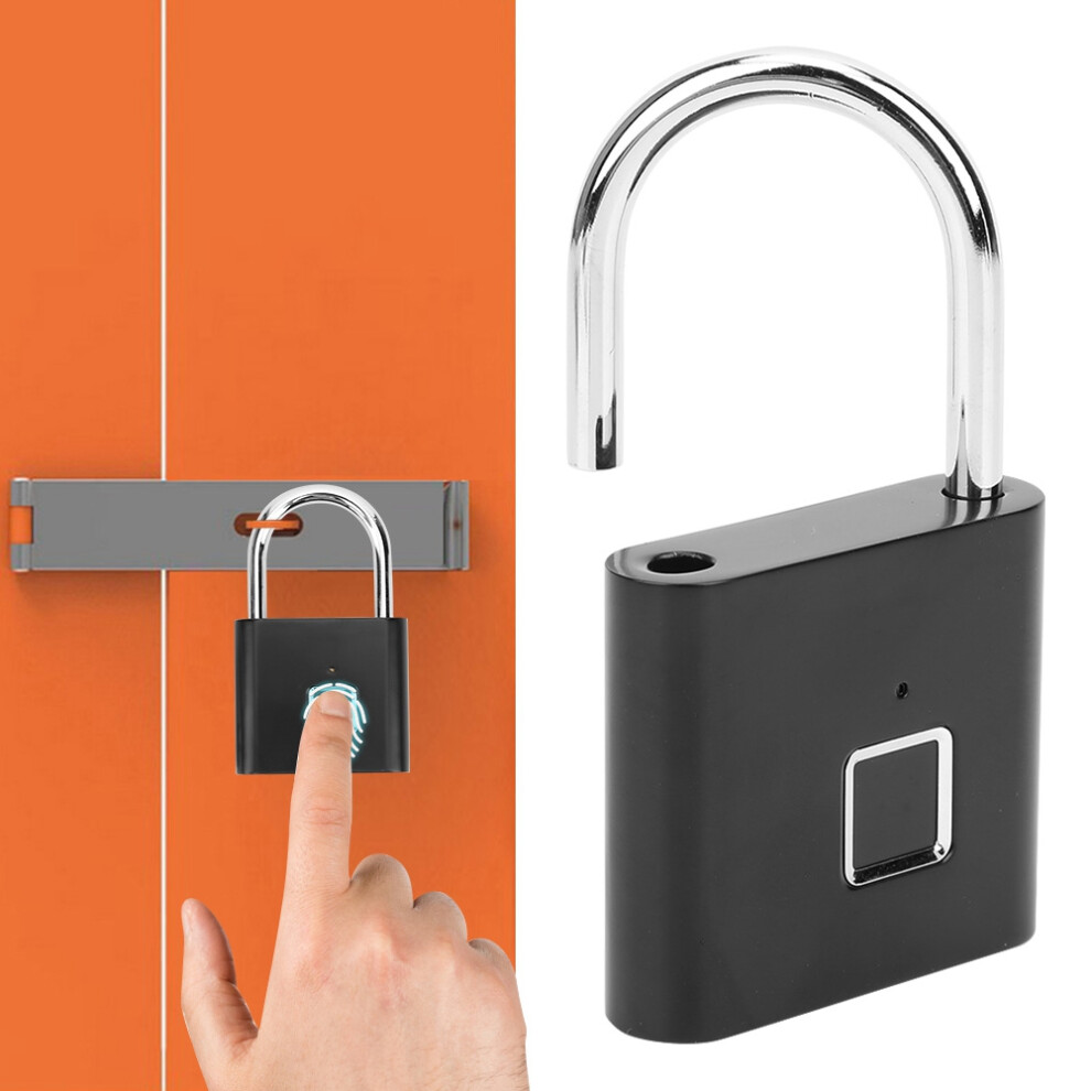 Smart Fingerprint Padlock Usb Rechargeable Security Led Lock For Backpack Luggage Cabinetblack 6901323424433