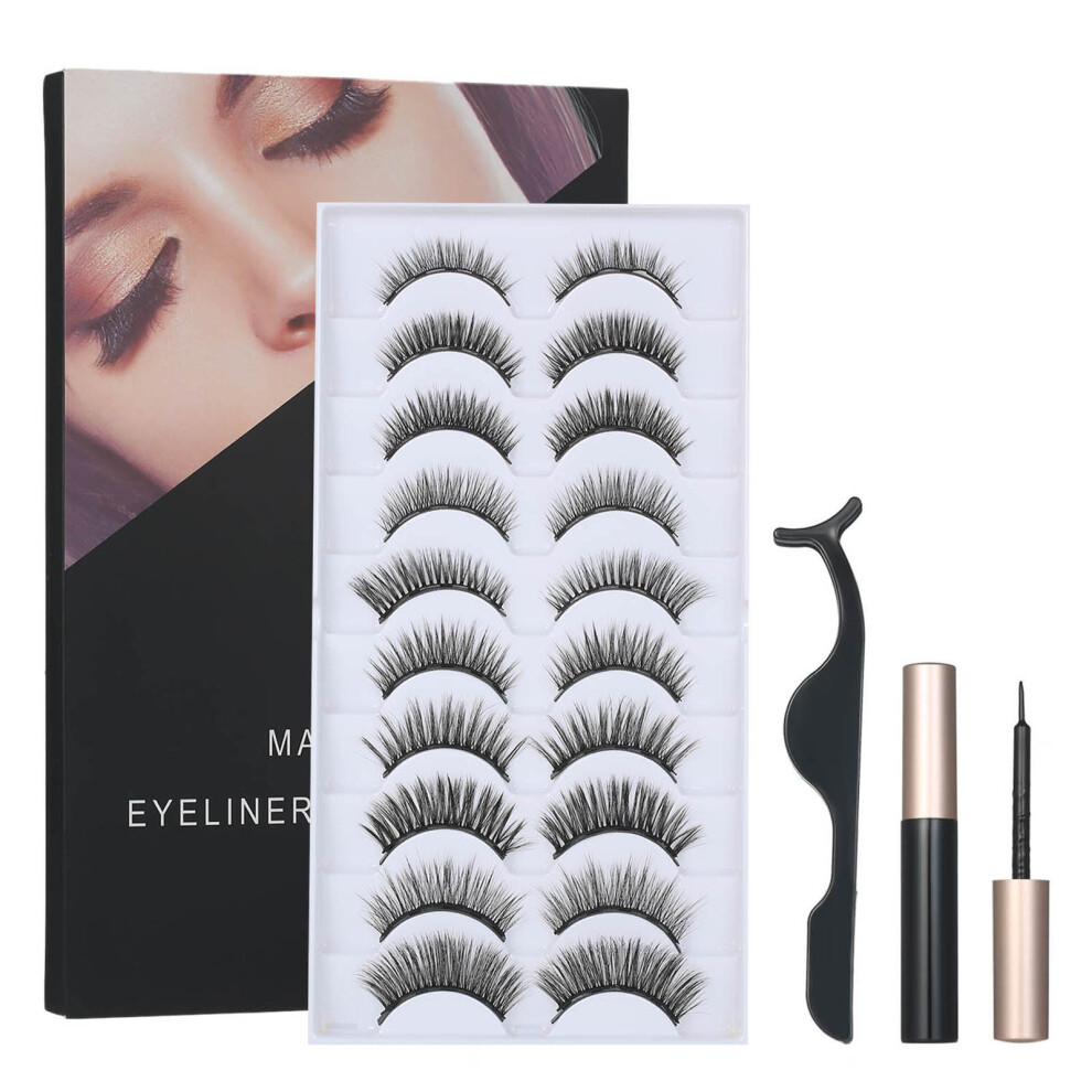 Black Magnetic False Eyelashes Set With Magnetic Liquid Eyeliner & 10 Pairs Magnetic False Eyelashes Magnetic Fake Lashes For Eyelashes Ext