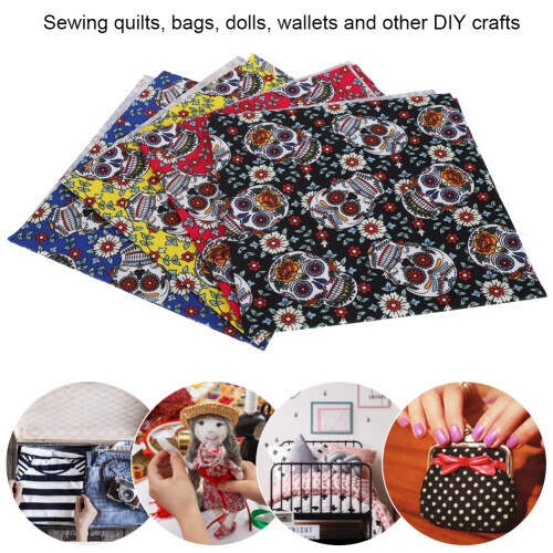 4Pcs Cotton Fabric 4 Colors Punk Skull Pattern DIY HandMade PatchWork Sewing Craft 50x50cm 2
