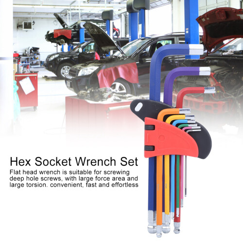 Hex Socket Wrench Set CRV Flat Head Extended Spraying Plastics Hex Key Tools Set Colourful Type E 2