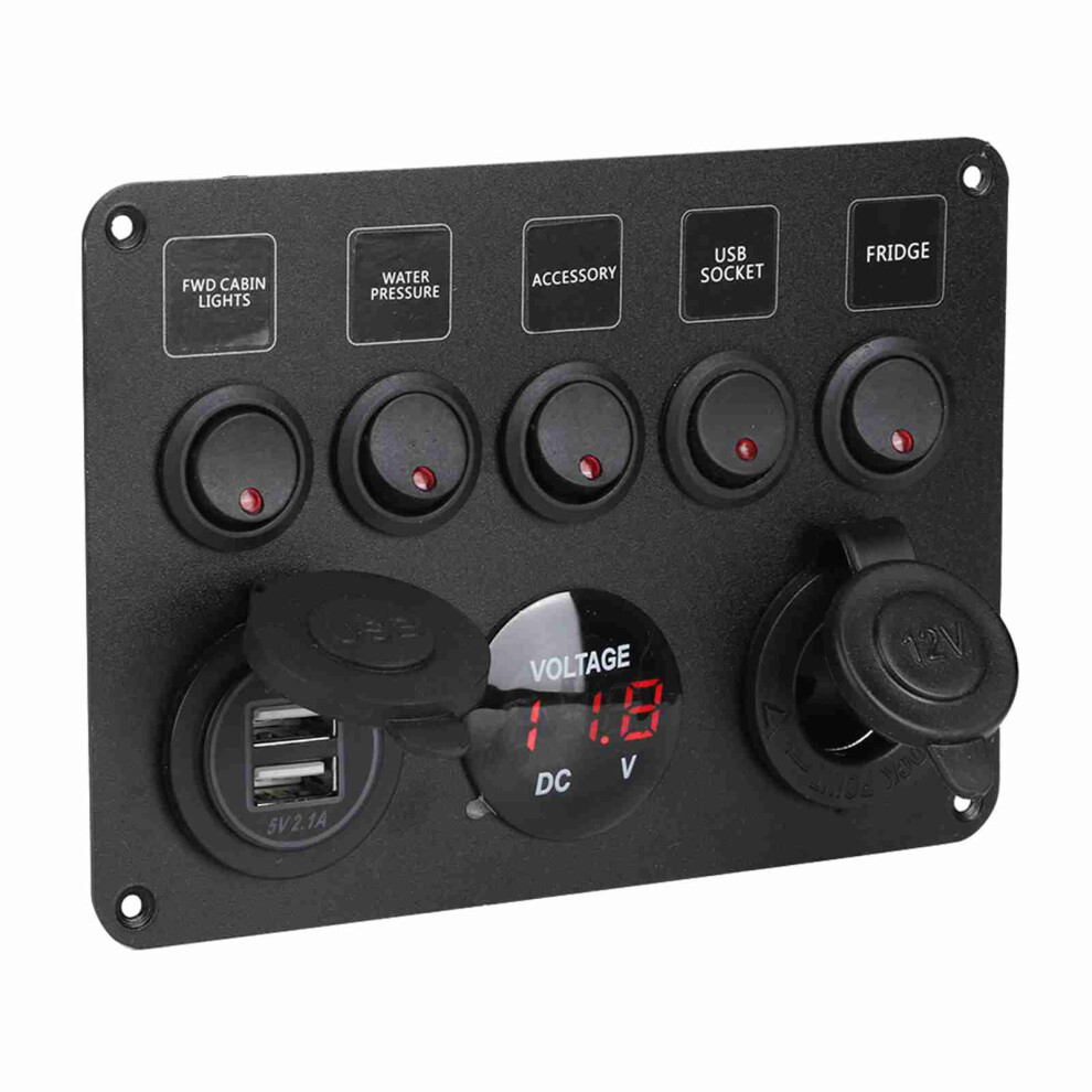 5 Gang Led Toggle Switch Panel With Digital Voltmeter Universal For Rv Car Motorboatred 7631323457993