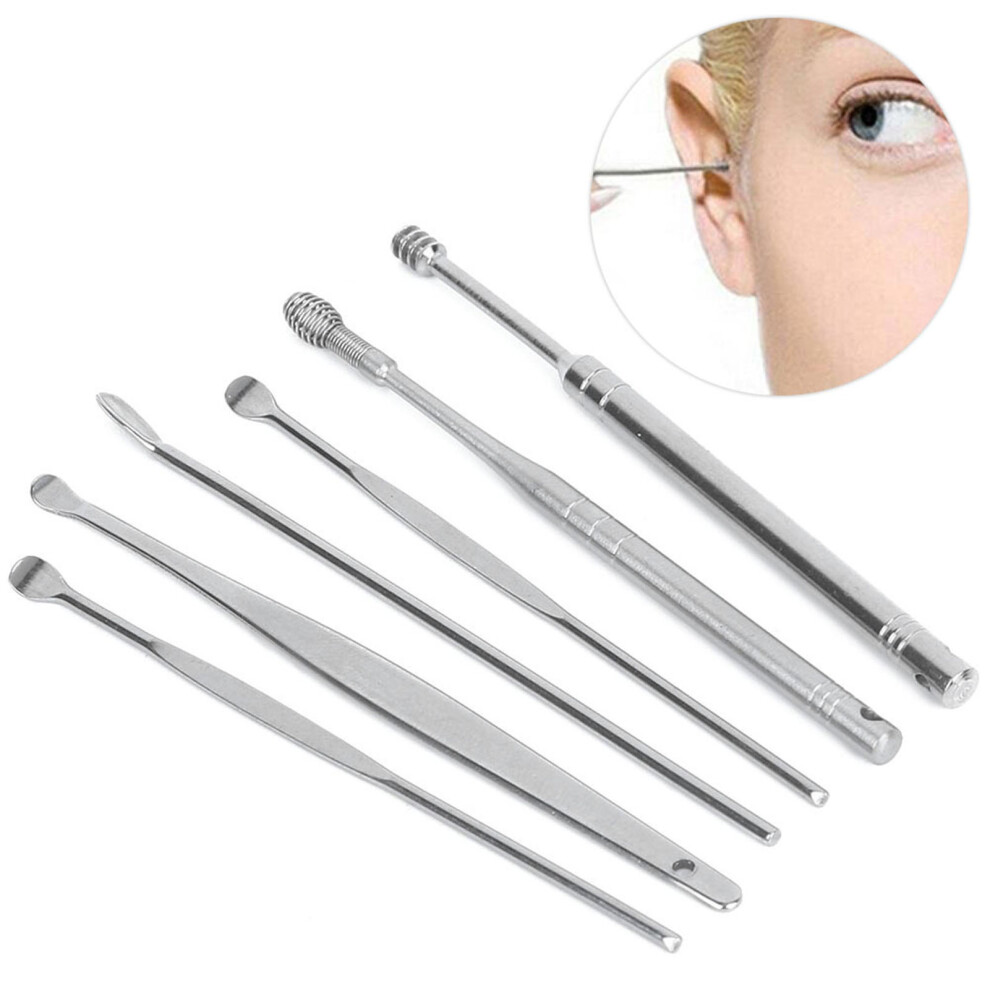 6pcs / set Ear Wax Pickers Stainless Steel Ear Wax Remover Cleaning Tool with Box