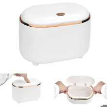 Tisch-Mülleimer mit Druckknopfdeckel, kleiner Badezimmer-Mülleimer, Mini-Büro-Mülleimer, weiß, VHV