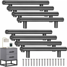 8er Set Edelstahl T-Griffe 150 mm Achsabstand 96 mm für schwarze Schranktüren VHV