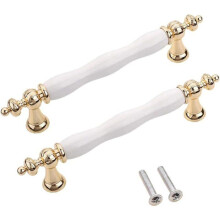 Küchenschrankgriffe – Bogengriffe – Keramik – Weißgold – Vintage – Zinklegierung – Gold – 96 mm VHV