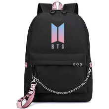 BTS-Rucksack mit USB-Ladeanschluss – Unisex-Mode – Pink und Schwarz – Kinder – Synthetik – Rückseite – BTS