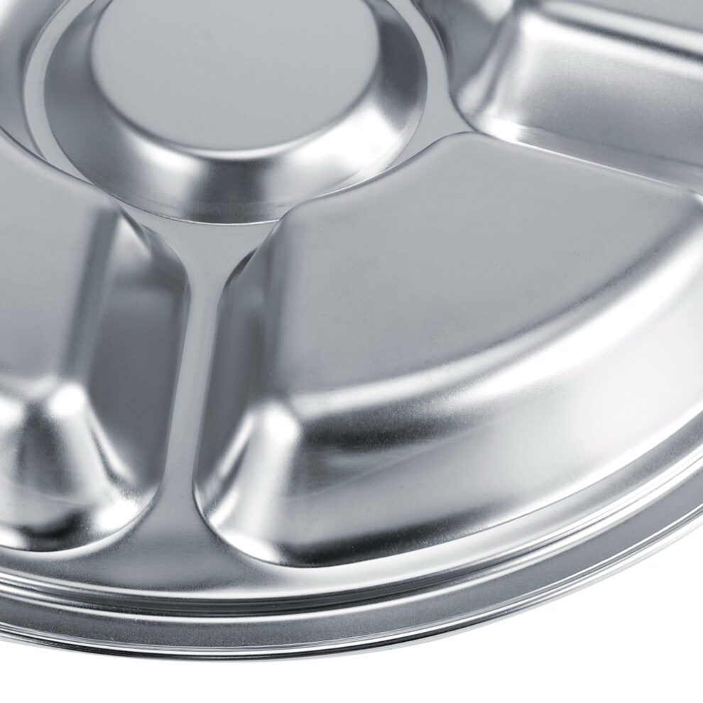 5Pcs Thicken 304 Stainless Steel Round Divided Service Plate Dinner Tray Tableware for Kid5‑Section