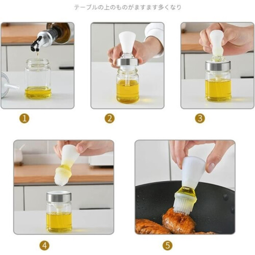 Ölflasche mit Pinsel - Küche - 135 ml - Silikon - Borosilikatglas - Silber 2