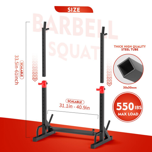 Bench Press 550 LBS Max Load Adjustable Squat Rack 2