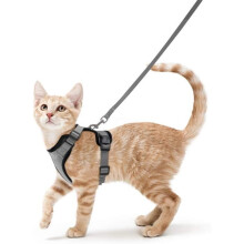 Graues Hunde- und Katzengeschirr, Größe S, verstellbar, atmungsaktiv und reflektierend, für Kaninchen, Europäische Katze, Maine Coon, Perser,