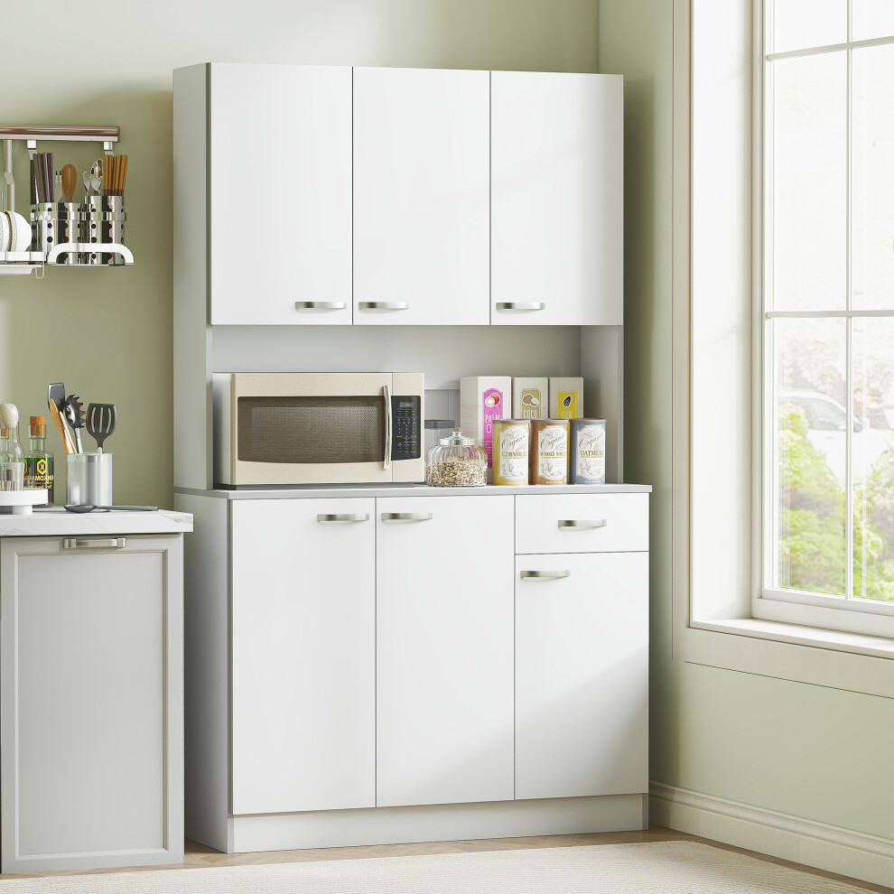 HOMCOM Freestanding Kitchen Cupboard, Storage Cabinet with Doors White