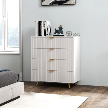 HOMCOM White 4-Drawer Chest with Gold Handles, Anti-Tip Straps, 90H x 80W x 40D cm - 831-899V00WT