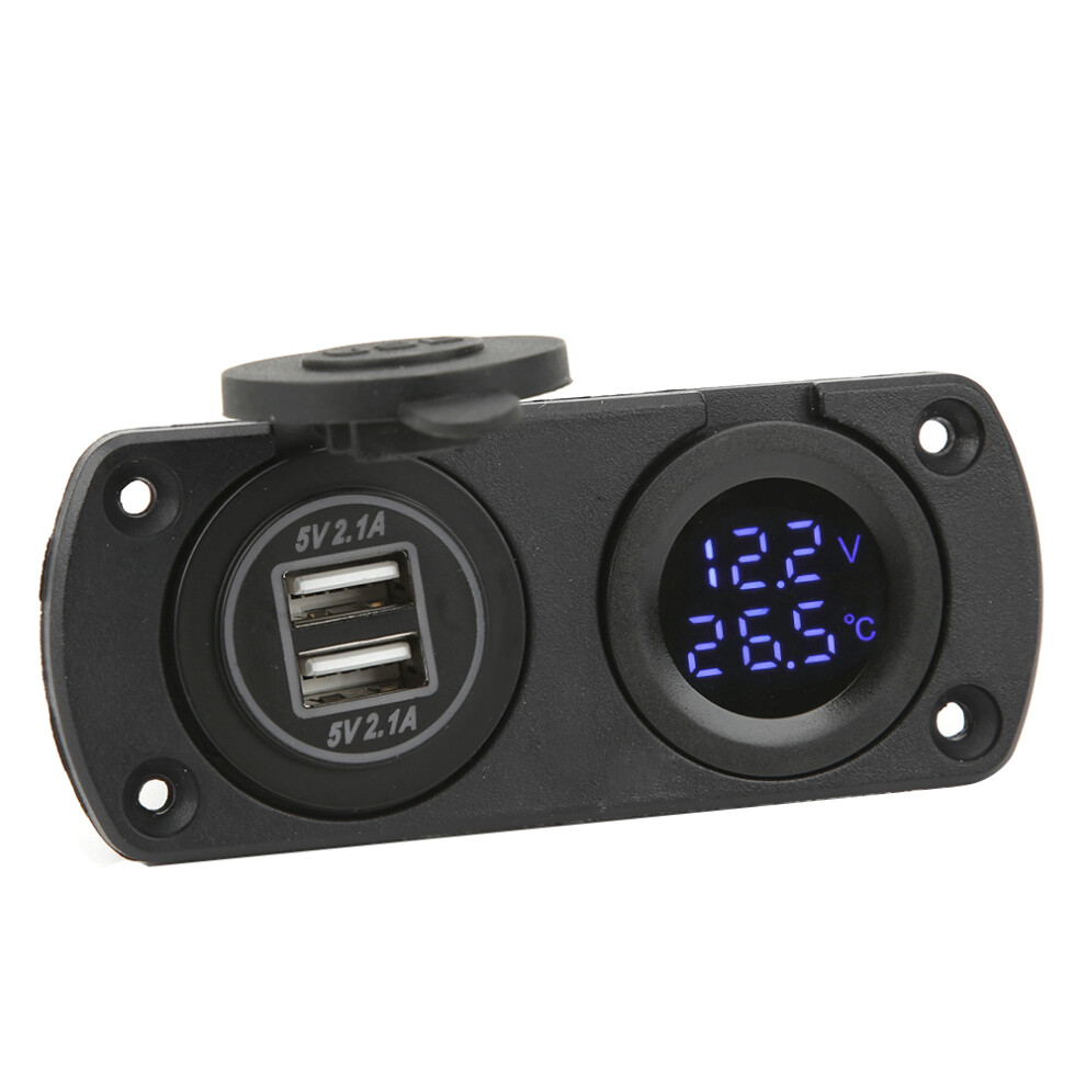 Temperature Voltmeter Charger Car Dual Usb 12V Power Outlet Cigar Lighter Socketblue 6901323479754
