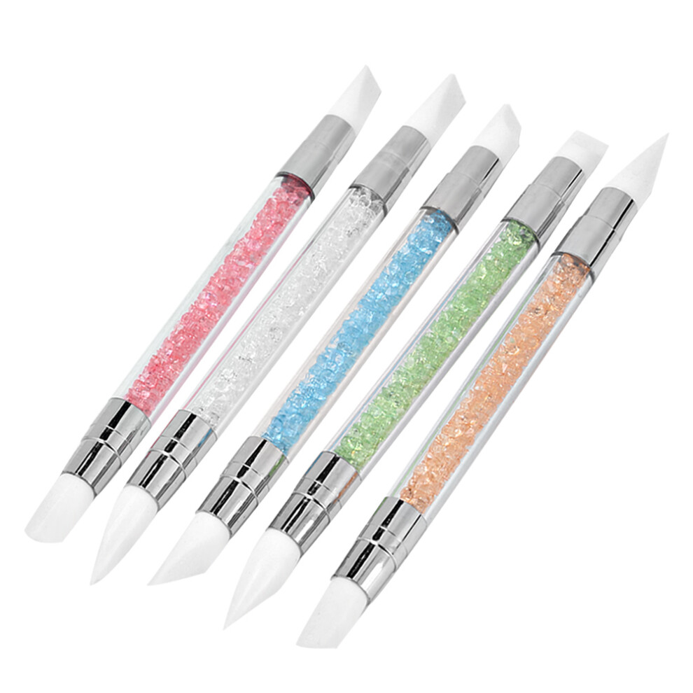 Green 5Pcs Nail Brush Silicone Pen Hollow Carving Embossing Pen Nail Art Accessories Soft