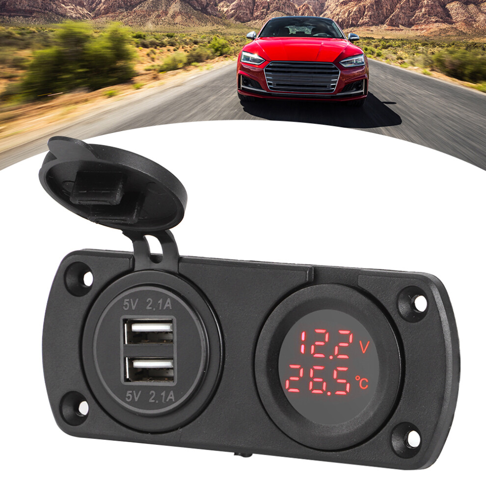 Temperature Voltmeter Charger Car Dual Usb 12V Power Outlet Cigar Lighter Socketred 4011323479769