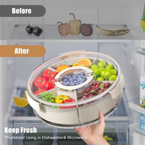 Drehbares Serviertablett mit Deckel und Griff, tragbare Snackbox für Obst, Snacks, Gemüse und Feinkostfleisch 2
