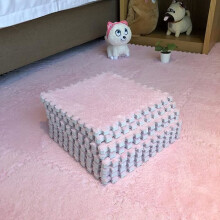 Schaumstoff-Spielmatte – weiche, zottelige Bodenmatte – Puzzlematte fürs Kinderzimmer (12 Teile, Rosa, 30 x 30 cm)