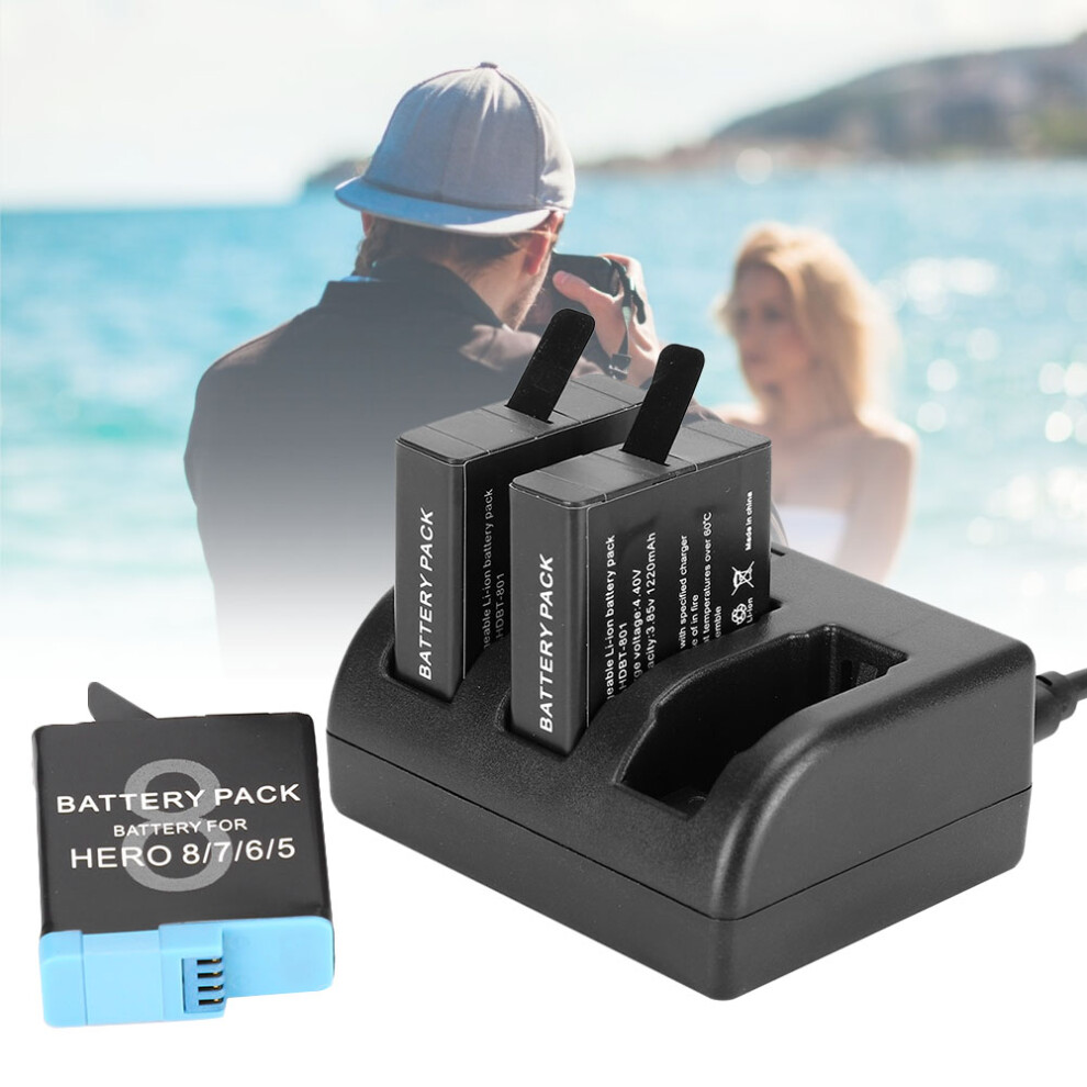 Ahdbtâ801 Rechargeable Battery With 3ÂChannel Charger For Gopro Hero 8/7/6/5 Black 8301323483399