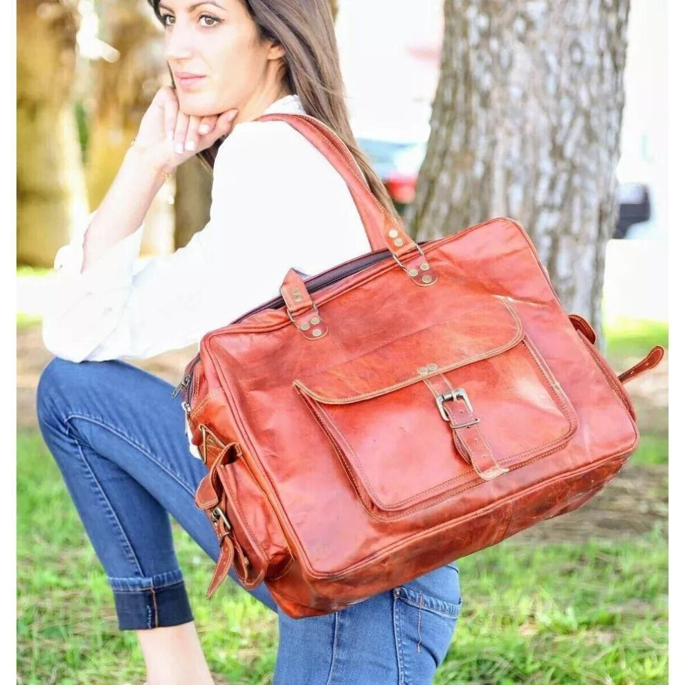 New  13" Mens Ladies Leather Holdall Travel Gym Duffle Sports Shoping Goat Leather